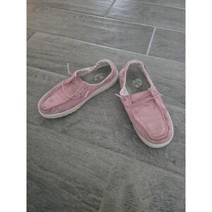 Hey Dude Wendy Girls‎ Youth Linen Cotton Candy Pink Slip On Loafers Shoes Size 1